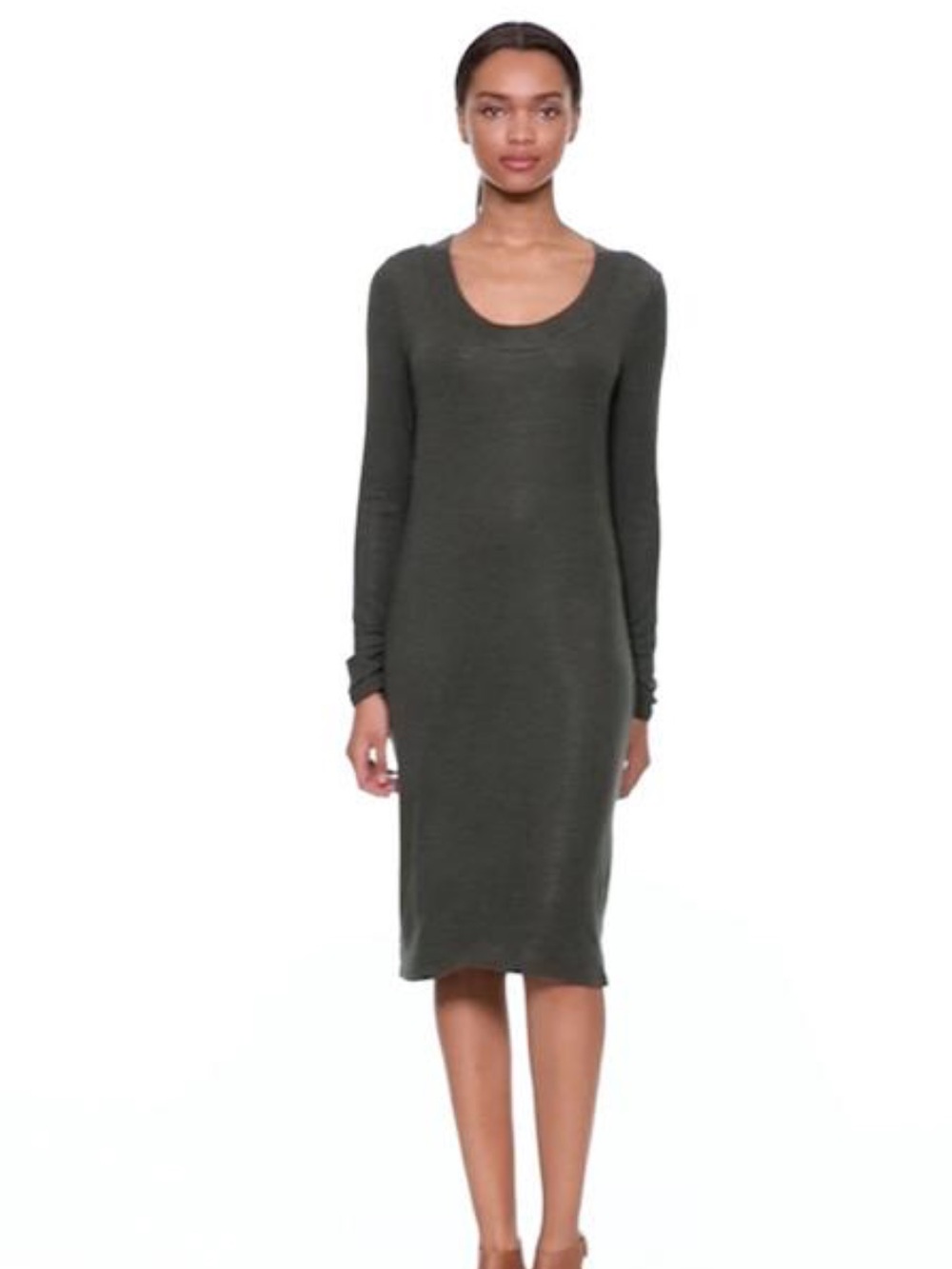 GAP Women’s Cozy‎ Rib Long Sleeve Knee Length Dress Olive Heather